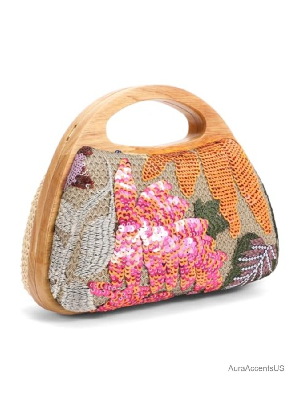 Straw Clutch Purses Women with Detachable Chain and Wood Handle Evening Bag